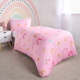 OHS Rainbow Duvet Cover Bedding Set Quilt Pillowcase Reversible, Pink - Single - thumbnail 1