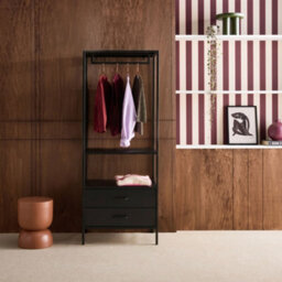 Sweeek - Hallway Furniture, Metal Coat Rack With Hanging Rod And 2 Drawers Black 70X45X180 Cm - Idaho - thumbnail 1
