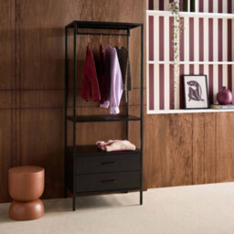 Sweeek - Hallway Furniture, Metal Coat Rack With Hanging Rod And 2 Drawers Black 70X45X180 Cm - Idaho - thumbnail 5