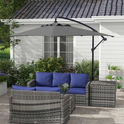 Outsunny 3 M Cantilever Parasol With Cross Base, Crank Handle, 6 Ribs, Grey - image 1