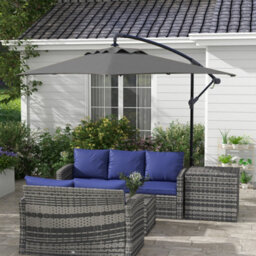Outsunny 3 M Cantilever Parasol With Cross Base, Crank Handle, 6 Ribs, Grey - thumbnail 1
