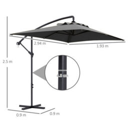 Outsunny 3 M Cantilever Parasol With Cross Base, Crank Handle, 6 Ribs, Grey - thumbnail 3