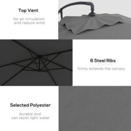 Outsunny 3 M Cantilever Parasol With Cross Base, Crank Handle, 6 Ribs, Grey - thumbnail 5