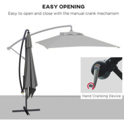 Outsunny 3 M Cantilever Parasol With Cross Base, Crank Handle, 6 Ribs, Grey - thumbnail 4