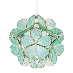 Happy Homewares Floral Petal Pendant Light Shade With Teal Glass And Shiny Gold Frame - thumbnail 5