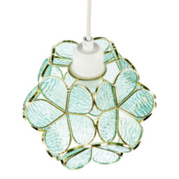 Happy Homewares Floral Petal Pendant Light Shade With Teal Glass And Shiny Gold Frame - thumbnail 3