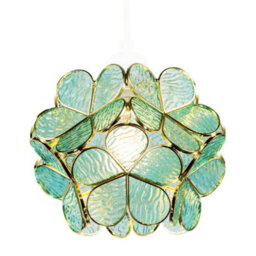 Happy Homewares Floral Petal Pendant Light Shade With Teal Glass And Shiny Gold Frame - thumbnail 2