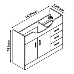 AVER-GROWTH Freestanding Bathroom Vanity Unit Gloss White Flat Pack Bathroom Cabinets Only 1030(W)X340X(D)X781(H)mm With 2 Door 3 Drawer - thumbnail 6