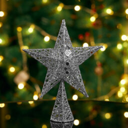 Darphe Small Silver Christmas Tree Topper Star Ornament, 20Cm W X 30Cm H