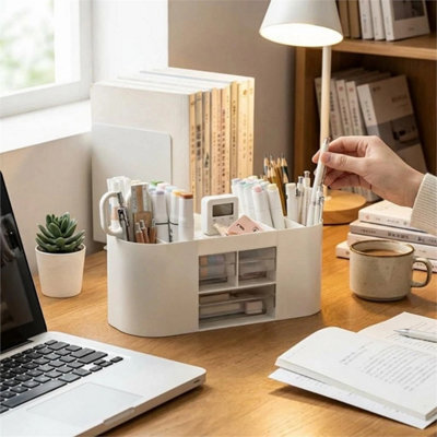 White Desk Organizer 3 Drawers 10 Compartments Office Home - image 1