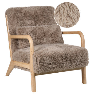 Beliani Armchair Skovde Faux Fur Taupe - image 1