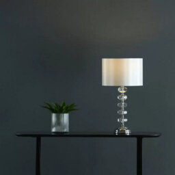 Xample Oleana Polished Chrome Glass Crystal Table Lamp With Ivory Faux Silk Shade Elegant Crystal Beaded Base, E27 Bulb, 52Cm Height - thumbnail 3