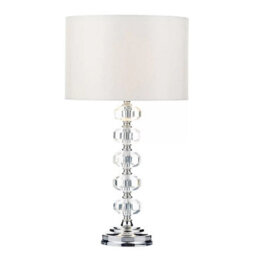 Xample Oleana Polished Chrome Glass Crystal Table Lamp With Ivory Faux Silk Shade Elegant Crystal Beaded Base, E27 Bulb, 52Cm Height - thumbnail 4