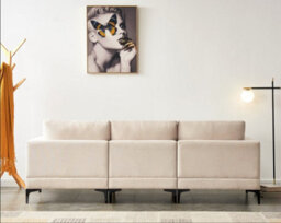 Multifunction Large Sofa, Creamy 3 Seater Sofa With Fabric Upholstery Padded Seat In Beige 235Cm Include 2 Pillows & Cushions - thumbnail 2