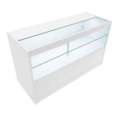 MonsterShop White Black Shop Counter Led Light C 1500mm Lockable Sliding Doors 2 Keys Retail Storage Unit Display Showcase Cabinet - image 1