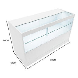 MonsterShop White Black Shop Counter Led Light C 1500mm Lockable Sliding Doors 2 Keys Retail Storage Unit Display Showcase Cabinet - thumbnail 5