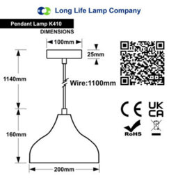Long Life Lamps Company Modern Ceiling Pendant Light Dome Grey Mini Lamp Shade K410 - thumbnail 2
