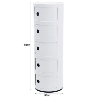 White - 5Tiers Cylindrical Round Storage Cabinet Cupboard Shelf Side End Table Shelf - image 1