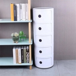 White - 5Tiers Cylindrical Round Storage Cabinet Cupboard Shelf Side End Table Shelf - thumbnail 4