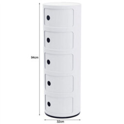 White - 5Tiers Cylindrical Round Storage Cabinet Cupboard Shelf Side End Table Shelf - thumbnail 1