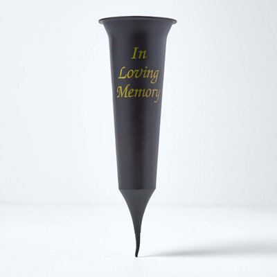 Homescapes Black Grave Flower Vase With Spike - In Loving Memory Memorial Vase 31Cm - image 1