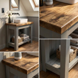 L80Xw66Cm Ironstead Black Kitchen Island / Breakfast Bar / Rustic Black Stained Island - thumbnail 6