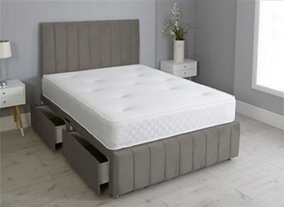 Comfy Deluxe 6Ft Superking Panel Grey Plush Divan Bed Set Headboard & Footboard 0 Drawers - image 1