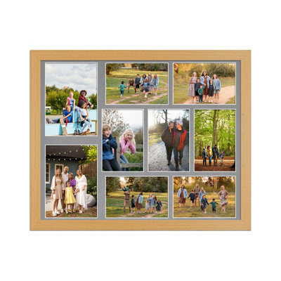 AK Frames 20X16 Country Pine Modern Multi Photo Frame With Mid Grey Mount - Holds 9 Apertures (2X) 7X5, (7X) 6X4 Photos - image 1