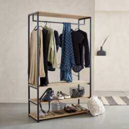 Sweeek - Hallway Metal And Wood-Effect Coat And Shoe Rack Loft Natural 100X40X167 Cm - thumbnail 7