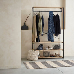 Sweeek - Hallway Metal And Wood-Effect Coat And Shoe Rack Loft Natural 100X40X167 Cm - thumbnail 1