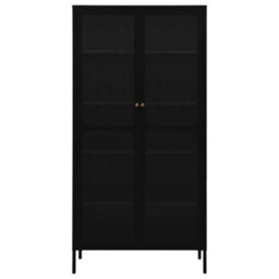 Berkfield Display Cabinet Black 90X40X180 Cm Steel And Tempered Glass - thumbnail 3