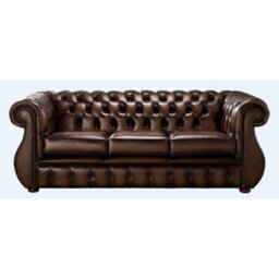 Chesterfield 3 Seater Antique Brown Real Leather Sofa Bespoke In Kimberley Style - thumbnail 1