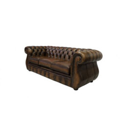 Chesterfield 3 Seater Antique Brown Real Leather Sofa Bespoke In Kimberley Style - thumbnail 3