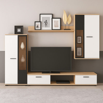 Salsa Living Room Modern Wall Unit White Artisan Oak With Led Lights - image 1