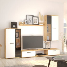 Salsa Living Room Modern Wall Unit White Artisan Oak With Led Lights - thumbnail 2
