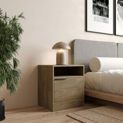 Urbn-Living Urbnliving 49.5Cm Height 1-Door Bedside Oak Table Cabinet Nightstand Storage Shelf Unit Bedroom Furniture - image 1