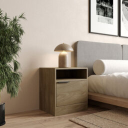 Urbn-Living Urbnliving 49.5Cm Height 1-Door Bedside Oak Table Cabinet Nightstand Storage Shelf Unit Bedroom Furniture - thumbnail 1