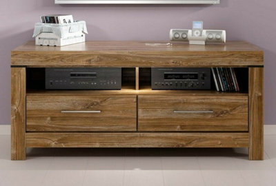 Impact Furniture Small Tv Unit With Drawers Media Cabinet Storage Led Light Oak Effect Modern Farmhouse Gent - image 1