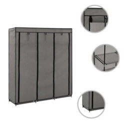 Walplus Wardrobe With Compartments And Rods Grey 150X45X175 Cm Fabric - thumbnail 2