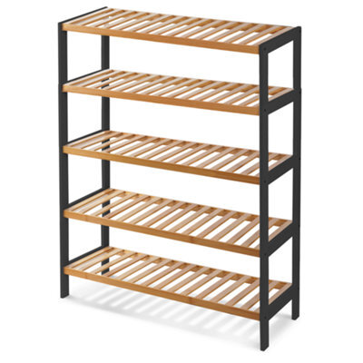 Keplin 5 Tier Natural Bamboo Shoe Rack 70 X 24.5 X 95Cm Easy Assembly & Strong Design Shelf Organiser, Black And Natural - image 1