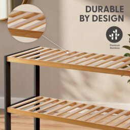 Keplin 5 Tier Natural Bamboo Shoe Rack 70 X 24.5 X 95Cm Easy Assembly & Strong Design Shelf Organiser, Black And Natural - thumbnail 6
