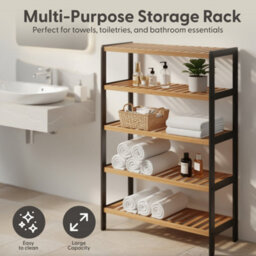 Keplin 5 Tier Natural Bamboo Shoe Rack 70 X 24.5 X 95Cm Easy Assembly & Strong Design Shelf Organiser, Black And Natural - thumbnail 5