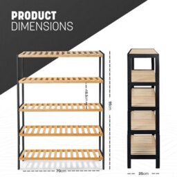 Keplin 5 Tier Natural Bamboo Shoe Rack 70 X 24.5 X 95Cm Easy Assembly & Strong Design Shelf Organiser, Black And Natural - thumbnail 2