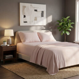 Soft Plain Brushed Cotton Fitted Flat Sheet Matching Pillowcases Set Pink - thumbnail 1