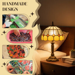 Homcom Tiffany-Style Table Lamp For Bedroom, Bulb Not Included, Orange - thumbnail 4
