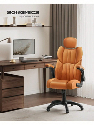 Songmics Office Chair, Ergonomic Gaming Chair, Adjustable Headrest, Tilt Function, Foldable Armrests, Swivel Castors,caramel Brown - image 1