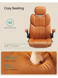 Songmics Office Chair, Ergonomic Gaming Chair, Adjustable Headrest, Tilt Function, Foldable Armrests, Swivel Castors,caramel Brown - thumbnail 3