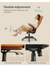 Songmics Office Chair, Ergonomic Gaming Chair, Adjustable Headrest, Tilt Function, Foldable Armrests, Swivel Castors,caramel Brown - thumbnail 4