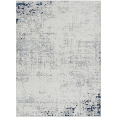 Livabliss Roma-Abstract Blue Grey Off-White Modern Marble Living Dining Bedroom Rug 200 X 275 Cm Easy Care, Non Shedding - image 1