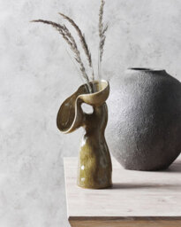 Beliani Flower Vase Calamus Stoneware 28 Cm Green - thumbnail 2
